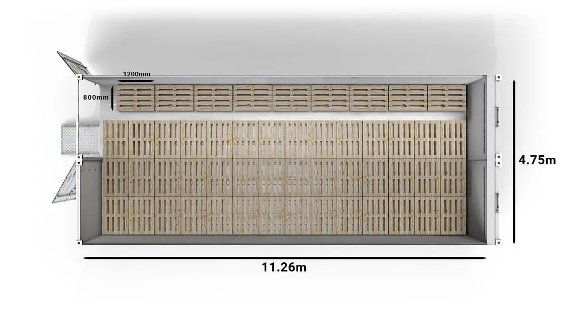 51 EUR-paletten in einem 2-Fach-40-Fuß Arctic SuperStore