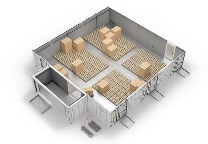 Arctic SuperStore mit Paletten und Verbindungsraum