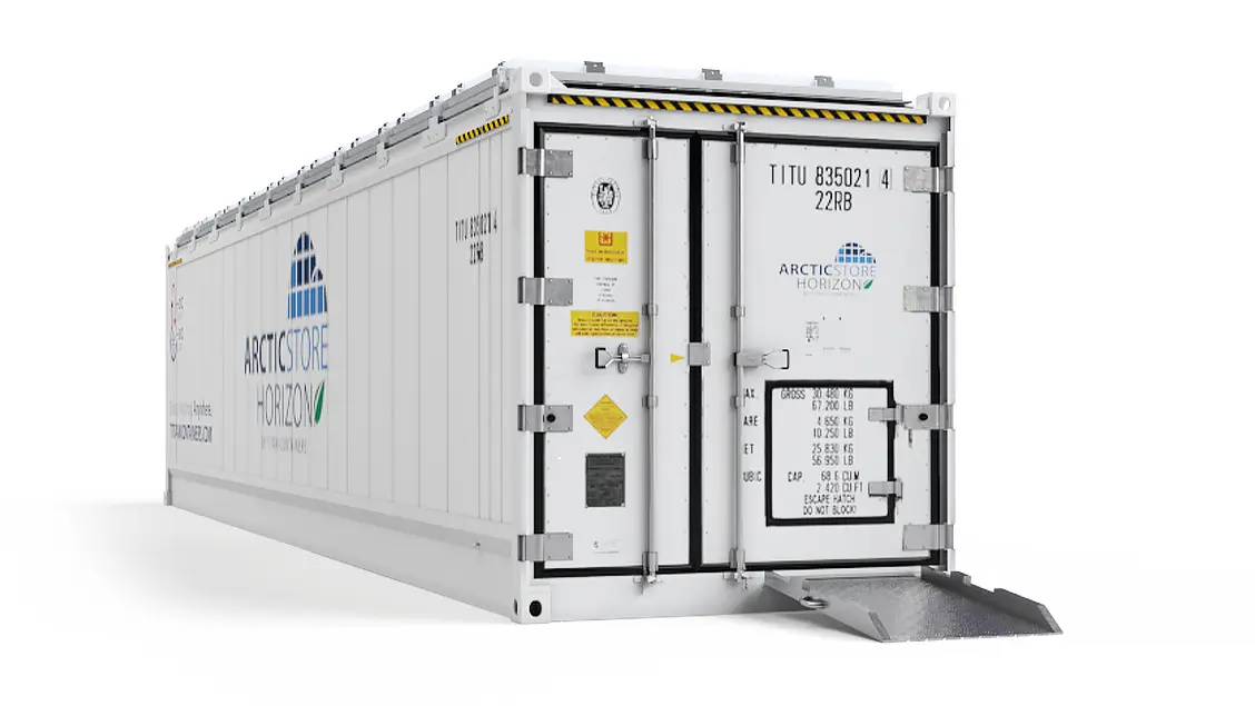 40ft ArcticStore Horizon Vue de face avec Panneaux Solaires