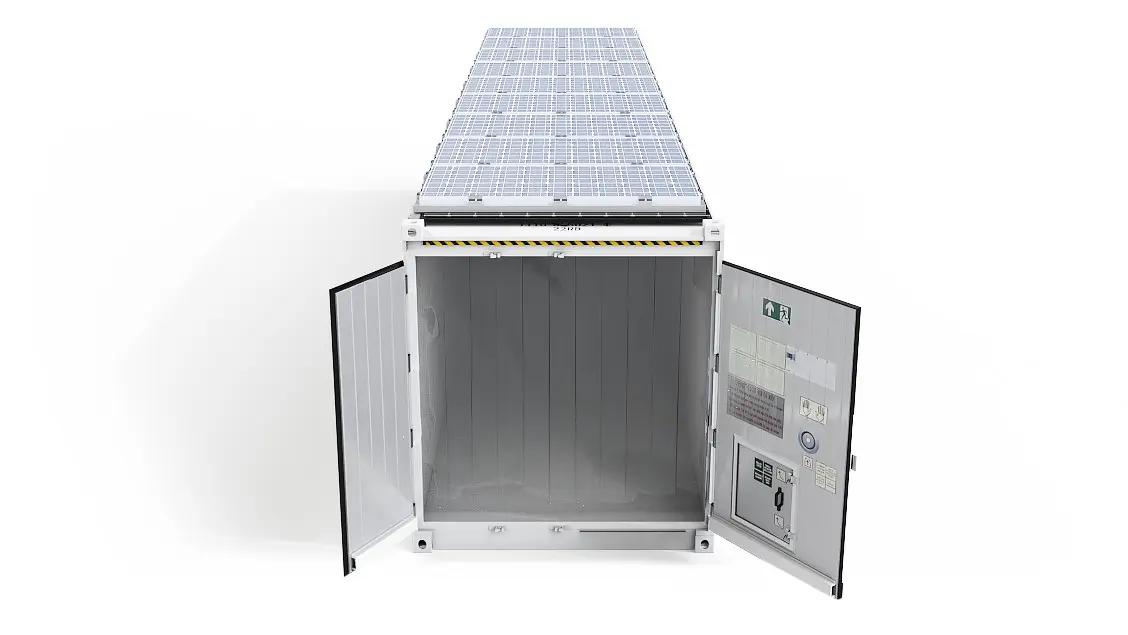 40ft ArcticStore Horizon avec Panneaux Solaires Portes Ouvertes Vue de face
